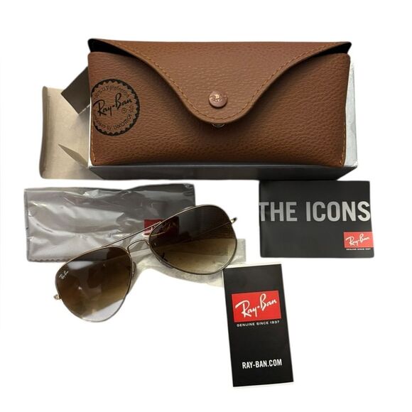 Ray-Ban NWT Aviator Sunglasses with Gradient Brown Lenses Unisex Made in Italy - Picture 1 of 8